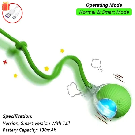 Cat Interactive Ball Toy, Automatic Rolling Ball with Tail, Rechargeable Smart Pet Interactive Toy, Intelligent Mouse for Cat Green Tail Ball / New Version