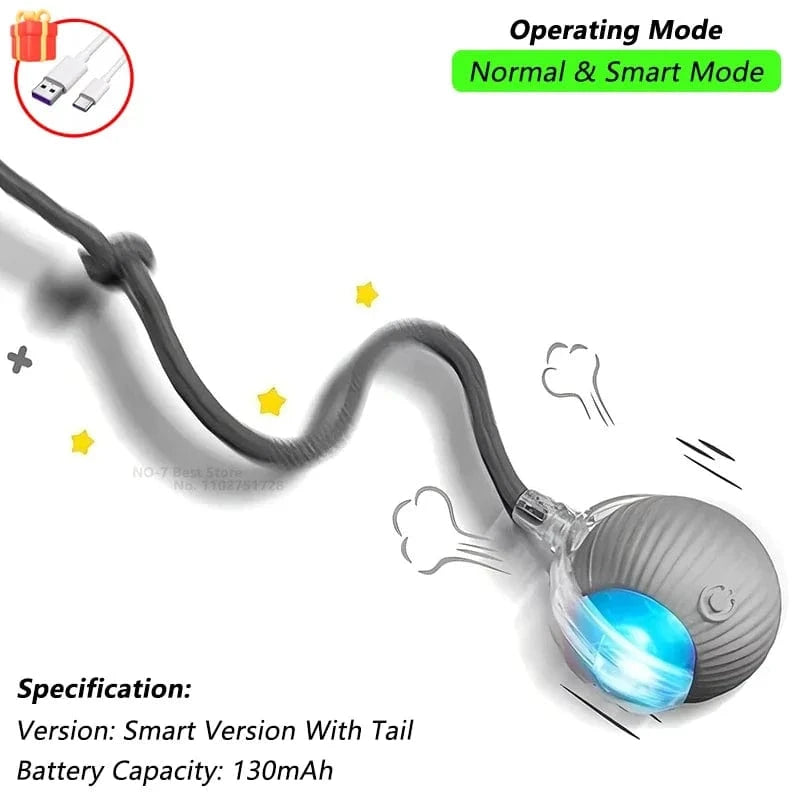 Cat Interactive Ball Toy, Automatic Rolling Ball with Tail, Rechargeable Smart Pet Interactive Toy, Intelligent Mouse for Cat Grey Tail Ball / New Version