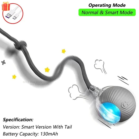 Cat Interactive Ball Toy, Automatic Rolling Ball with Tail, Rechargeable Smart Pet Interactive Toy, Intelligent Mouse for Cat Grey Tail Ball / New Version