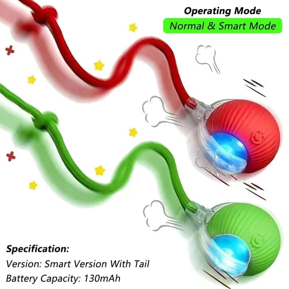 Cat Interactive Ball Toy, Automatic Rolling Ball with Tail, Rechargeable Smart Pet Interactive Toy, Intelligent Mouse for Cat Red and Green Tail / New Version