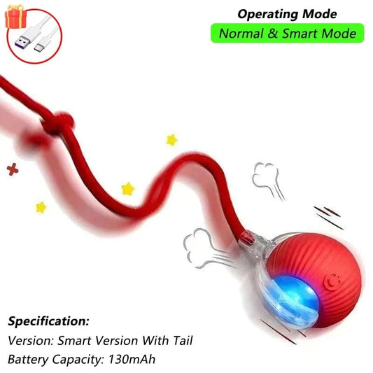 Cat Interactive Ball Toy, Automatic Rolling Ball with Tail, Rechargeable Smart Pet Interactive Toy, Intelligent Mouse for Cat Red Tail Ball / New Version